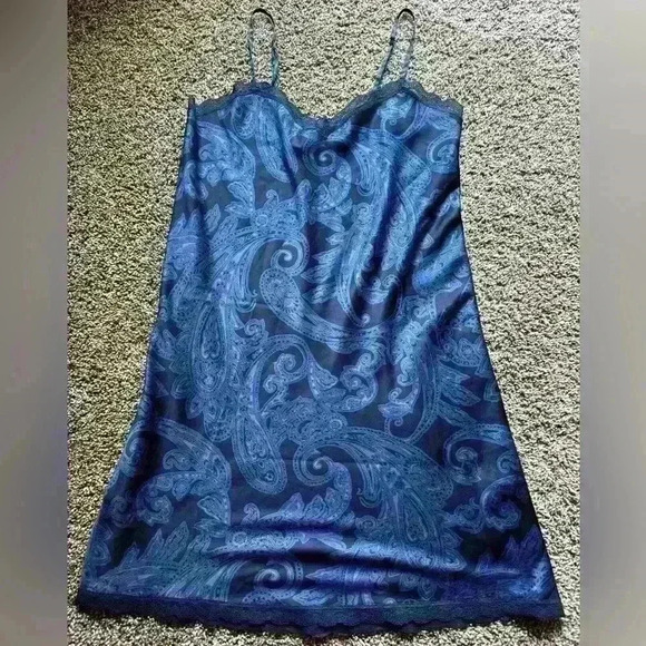 Ralph Lauren Paisley Slip Dress Adjustable Straps Blue Size Medium - Picture 1 of 4